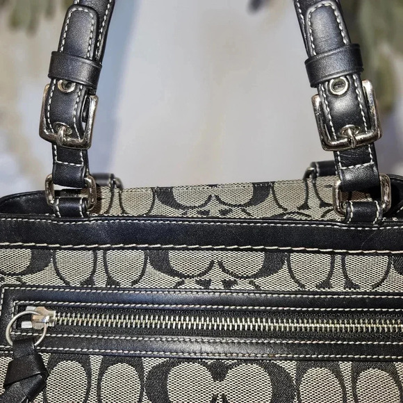 Coach Small Carryall Tote Bag Black Gray Signature Logo Canvas Leather 6830 - Picture 13 of 16